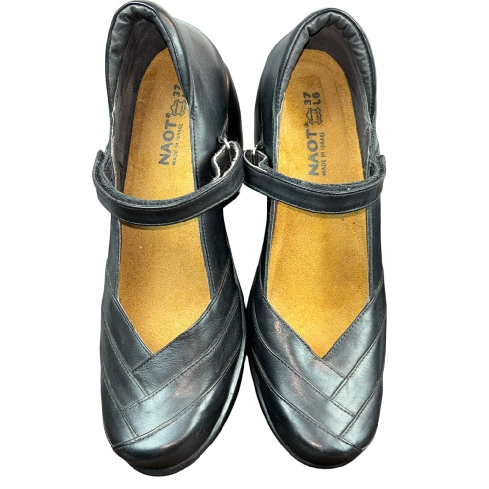 Naot Prima Bella Lucente Leather Black Mary Jane Heels Size 37 (US 6–6.5)